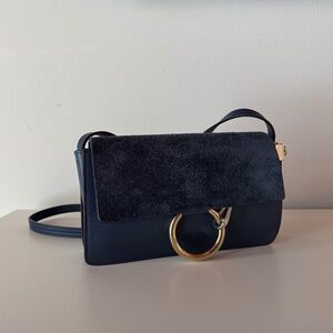 Chloe Faye Crossbody Shoulder Bag Bag Blue Navy Suede Leather